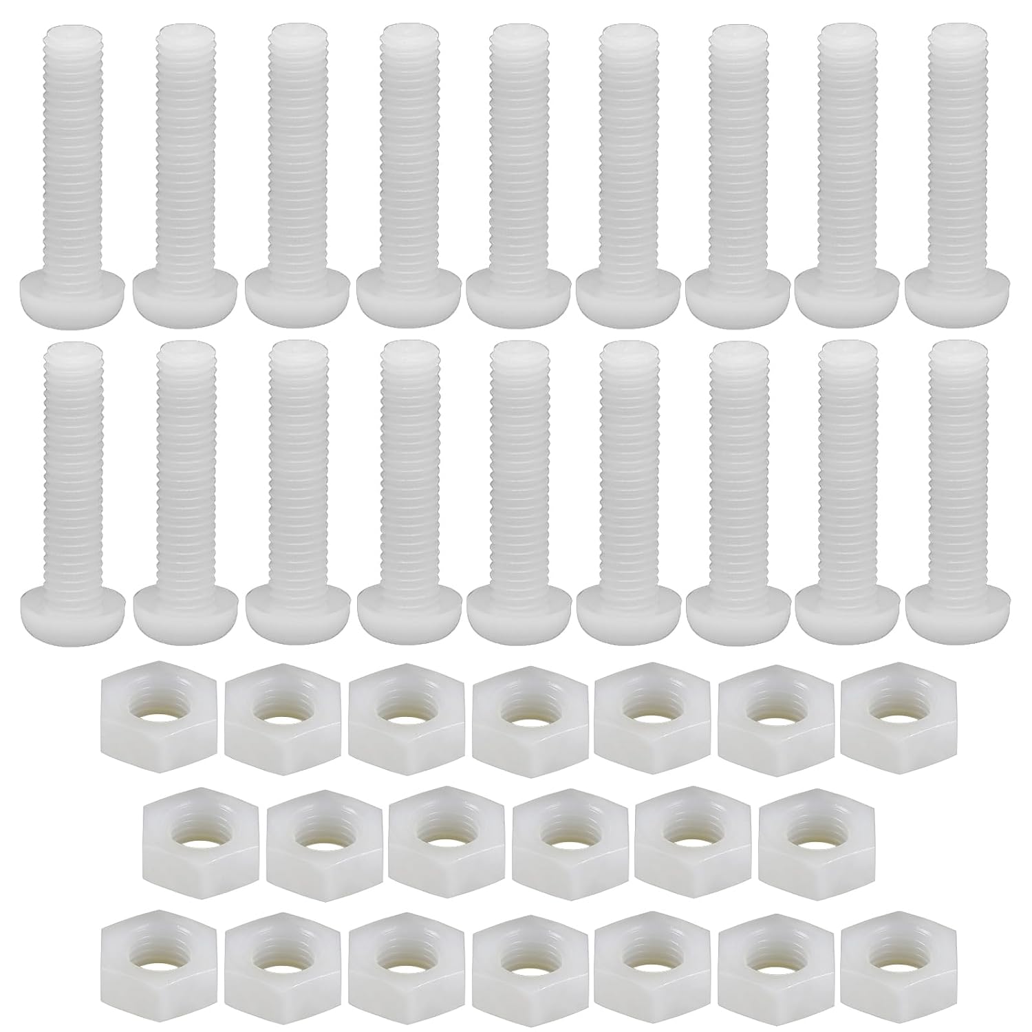 Packung Mit 20 M8 X 50 Mm Nylon-sechskantschrauben Mit Kreuzschlitzkopf, Isolierter Weißer Kunststoff, Für Möbel, Maschinen, Heimwerkerprojekte