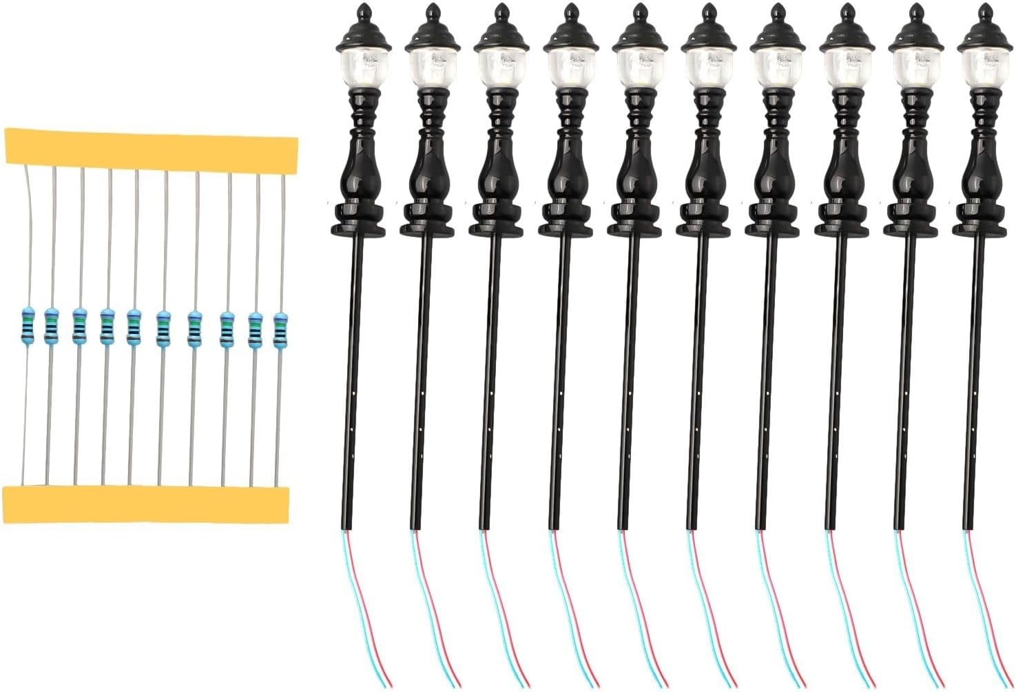 Set Mit 10 Led-straßenlaternen Für Modelleisenbahnen – Warmweiß – Beleuchtetes Zubehör Für Modelleisenbahnanlagen Mit Widerständen Für Dioramen Der Spurweiten Oo/n – Stadtgebäude
