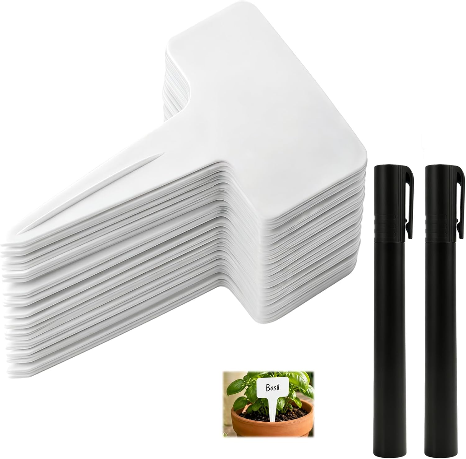 Packung Mit 100 Robusten T-förmigen Gartenetiketten Aus Kunststoff Inklusive 2 Permanentmarkern, Wiederverwendbare Pflanzenetiketten Für Gemüsegärten, Setzlinge, Blumen, Kräuter Und Obst – Ideal Für D