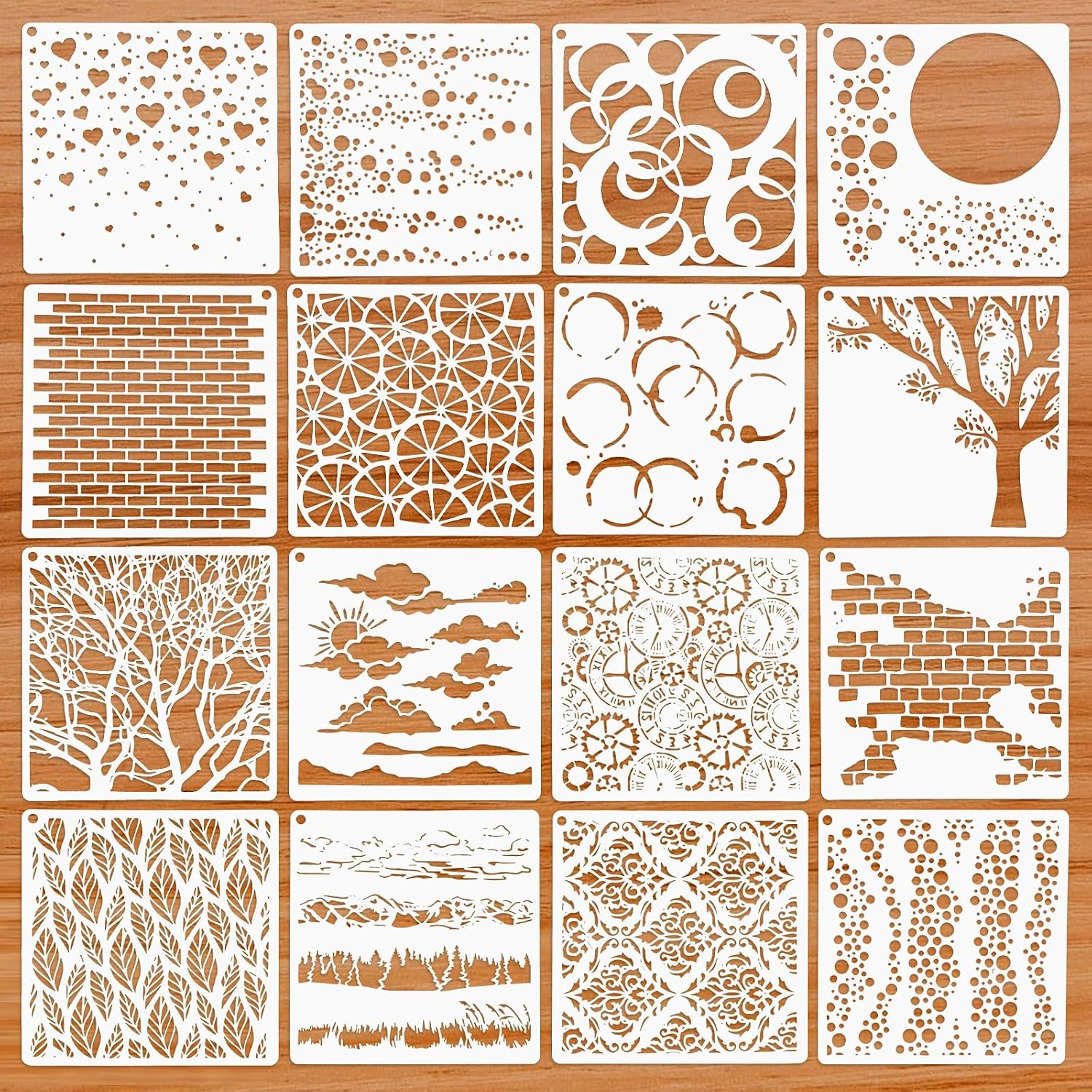 Set Mit 16 Wiederverwendbaren Kunststoff-malschablonen Für Landschaftszeichnungen, Malerei, Diy-projekte, Scrapbooking, Möbelgestaltung Und Wanddekoration.