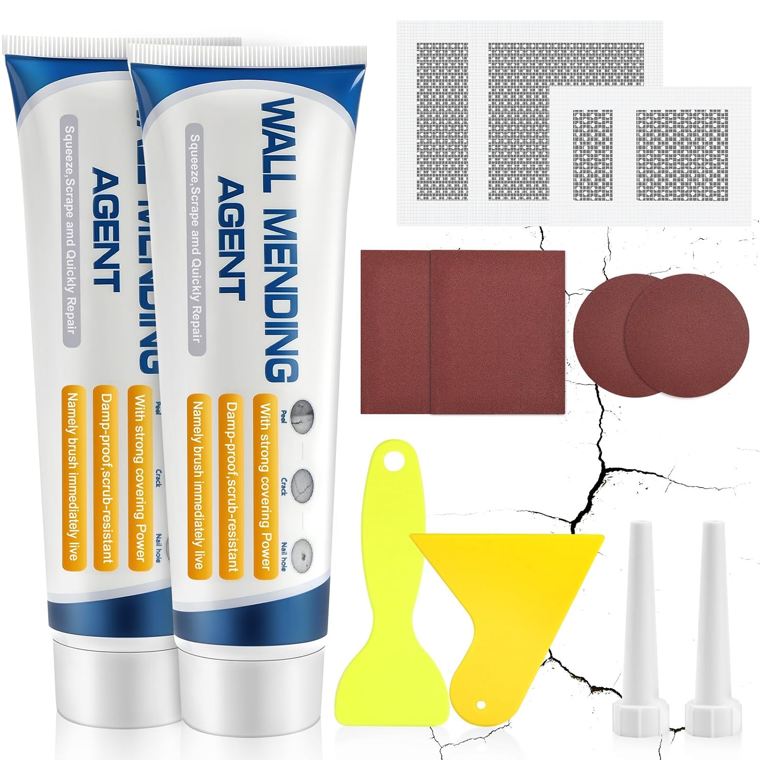 Stück Wandreparaturcreme, Füllt Kleine Löcher, Gebrauchsfertige Glättungspaste, Mit Flicken, Spachtel Und Schleifpapier, Zum Füllen Von Unebenheiten Und Rissen, 100 G X 2