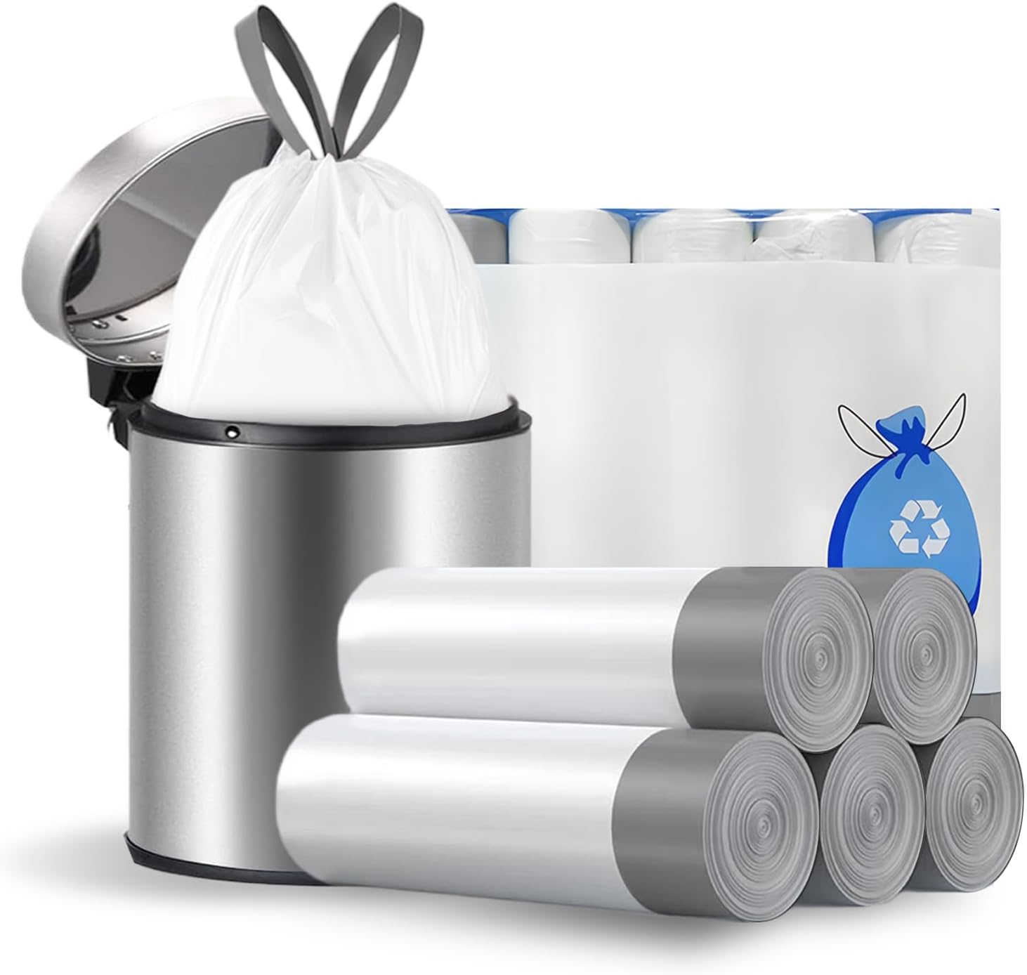 75 Müllbeutel, 10-liter-müllbeutel Mit Kordelzug, Extra Dick, Reißfest, Auslaufsicher, Für Lebensmittel, Haushalt Und Büro, Weiß – 45 X 50 Cm
