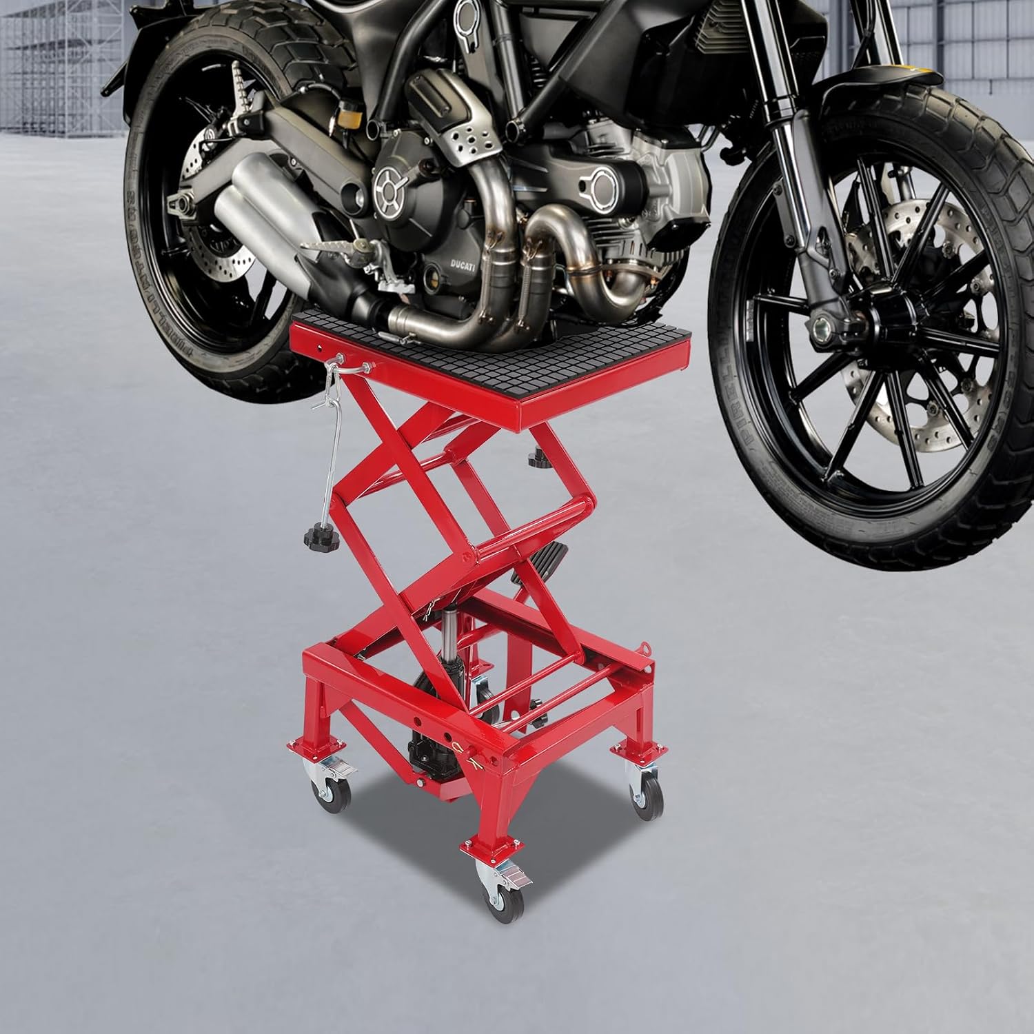 Hydraulischer Motorradheber 200kg, Höhenverstellbar 350-870mm Scherenhebebühne Mit Rollen, Robuster Motorradlift Für Werkstatt & Garage