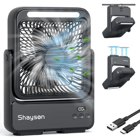 Tragbarer 20000mah Usb-tischventilator Mit Licht, 4 Geschwindigkeitsstufen, 12-43 Stunden Betriebsdauer, Smart-display, Geräuscharmer Ventilator, Für Büro, Zuhause Und Outdoor-einsatz (schwarz)