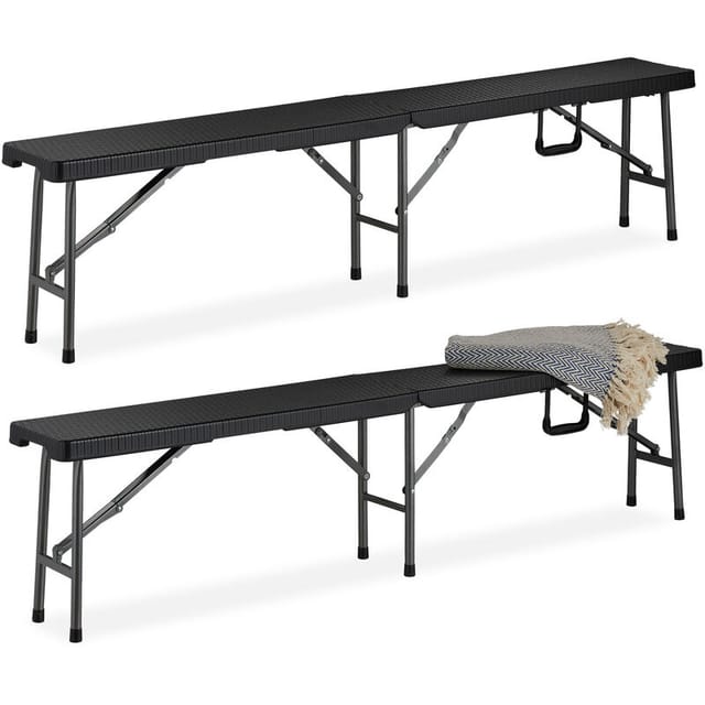 Relaxdays Bierbank 2er Set, Faltbare Partybank Für Terrasse & Garten, Kunststoff, Campingbank, 43x179x24,5 Cm, Schwarz