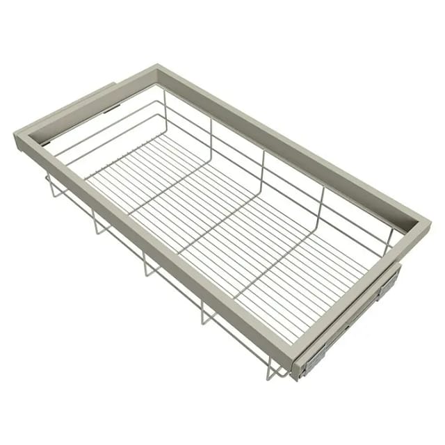 Set Aus Drahtkorb- Und Gleitrahmenset Mit Sanftem Schließen Für Kleiderschrank, Verstellbar, Modul 900mm, Steingrau - Emuca