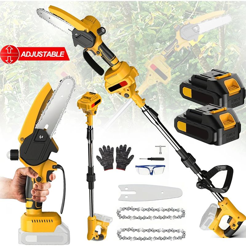 21v 2-in-1 Teleskop-elektrokettensäge Mit Bürstenmotor Für Hohe Äste, Leistungsstarkes Gartengerät Für Garten Und Außenbereich, Kompatibel Mit Makita-akkus, Inklusive 2 Akkus