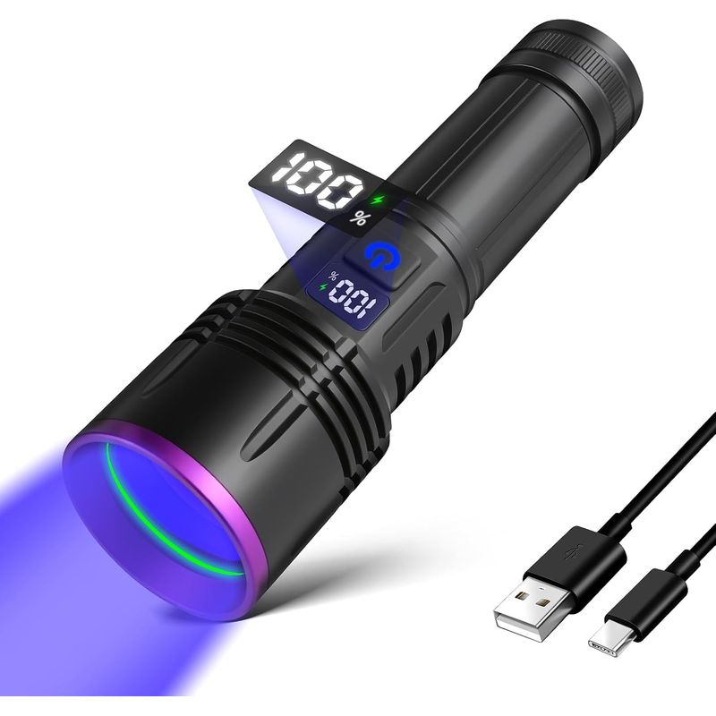 Wiederaufladbare 365-nm-uv-taschenlampe Mit Lcd-bildschirm – Leistungsstarkes Schwarzlicht Zum Aufspüren Von Haustierurin, Skorpionen, Uv-harz, Uranglas Und Klimaanlagenlecks