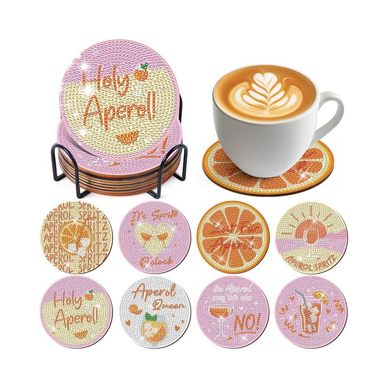 Aperol Diamond Painting Cocktail-untersetzer, Pinke Und Orange Diamond Painting Untersetzer, Sommeraccessoires, Tischdekoration