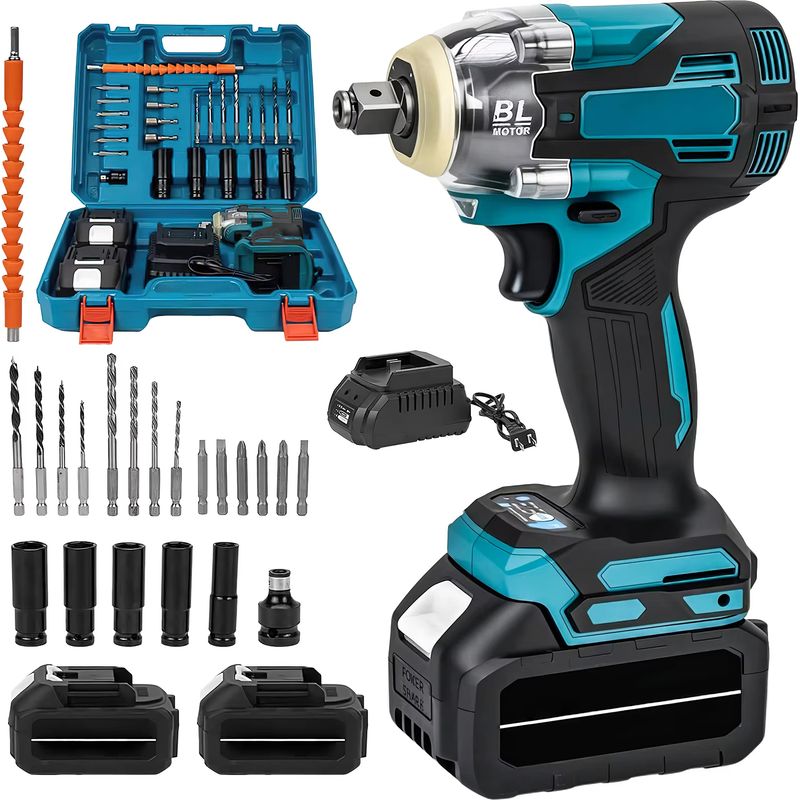 Clé À Chocs Bürstenlos – Coupe 1200 Nm – Douille 1/2" – Visseuse Intégrée – Makita 18v – Lot 2 Akkus