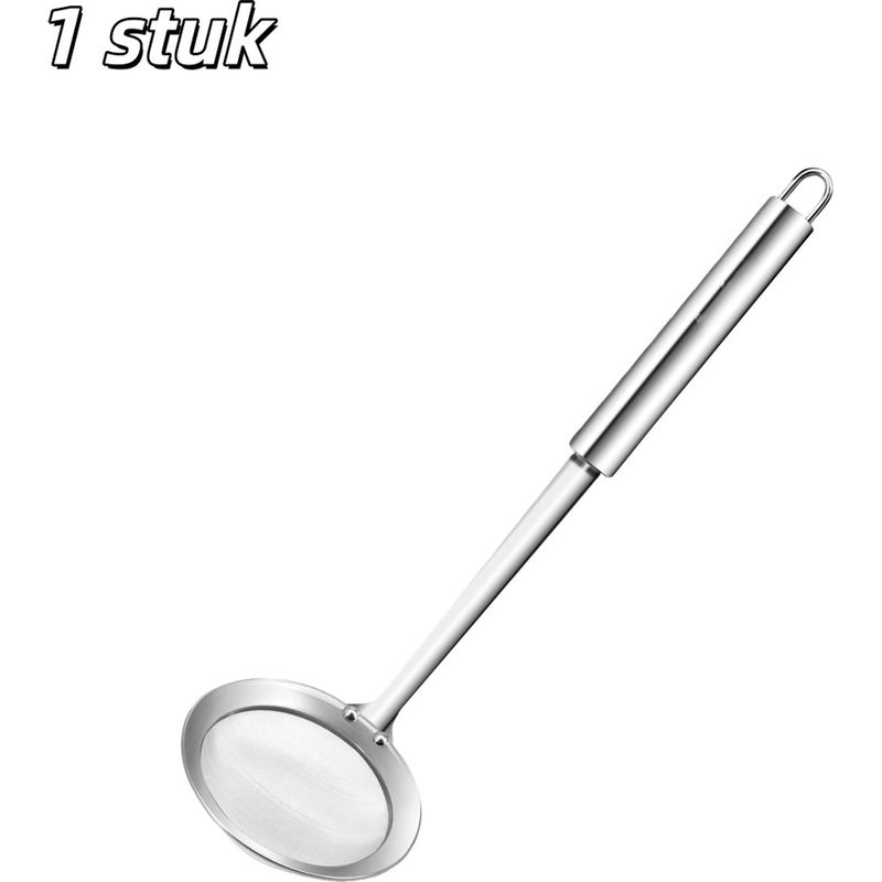 Feines Edelstahlsieb Mit Langem Griff Und 14 Cm Großem, Ultrafeinem Filter Zum Abschöpfen Von Öl, Kochen Und Braten, Versilbert