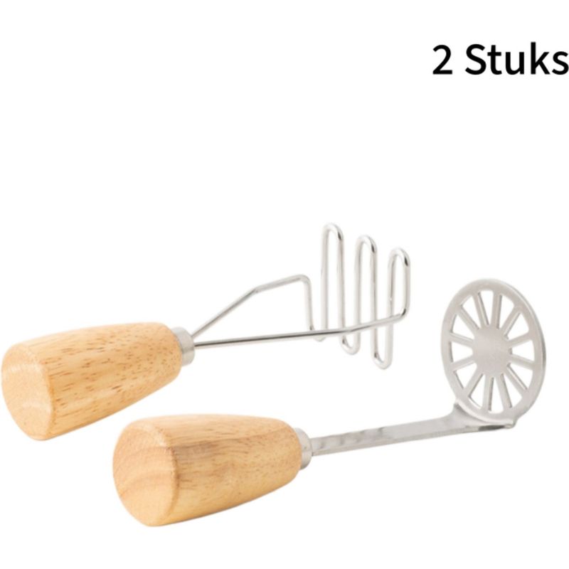Set Aus 2 Kartoffelstampfern Aus Edelstahl Mit Holzgriffen Zur Zubereitung Von Pürees Und Babynahrung