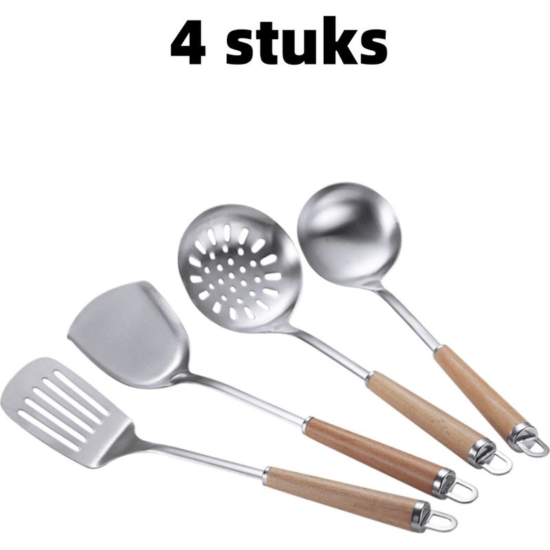4-teiliges Küchenutensilien-set Aus Edelstahl, Bestehend Aus Pfannenwender, Löffel, Schaumlöffel Und Servierlöffel, Silberfarben