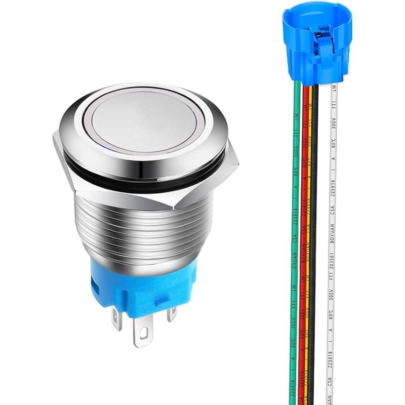 Led-ringlicht Mit Momenttaster Aus Edelstahl, 12–24 V, 5 A, 1 Schließer, 1 Öffner, Spdt-taster Mit Stecker, Weiße Led