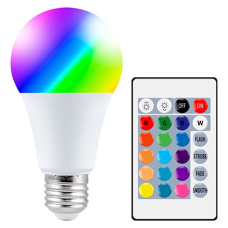 10-w-rgbw-led-lampe Mit E27-fassung, Fernbedienung, 12 Farben, 7 Helligkeitsstufen, Speicherfunktion, Für Zuhause Und Partys