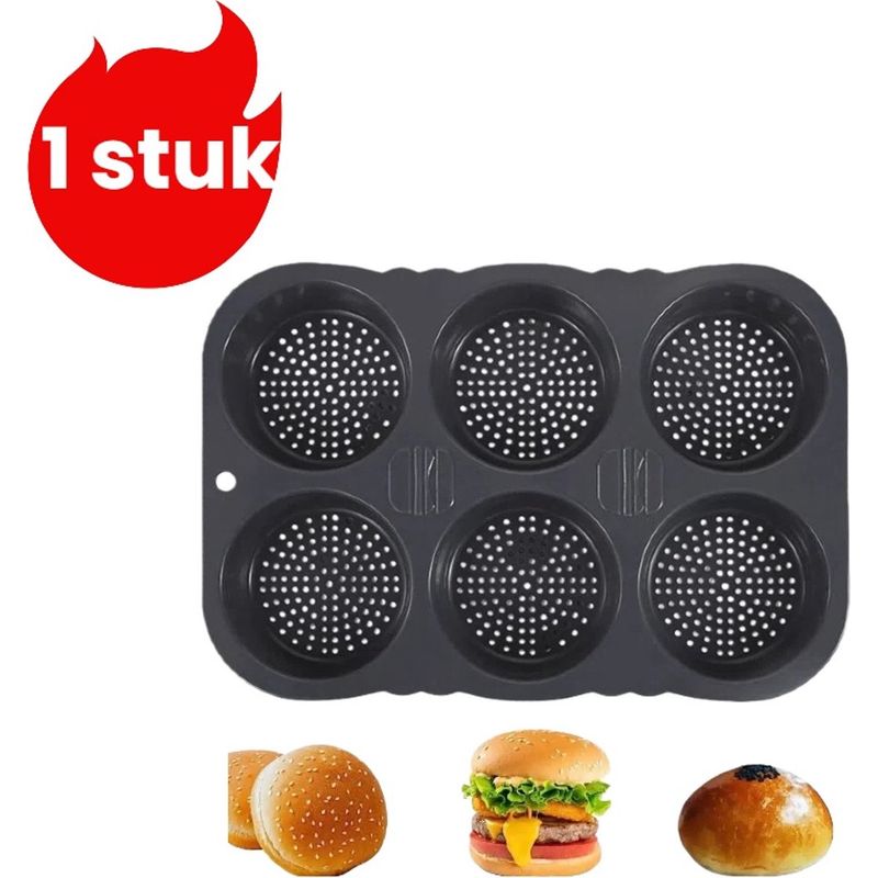 1 Silikon-hamburgerform Mit 6 Mulden Für Brötchen Mit Leichter Entformungsfunktion, Grau