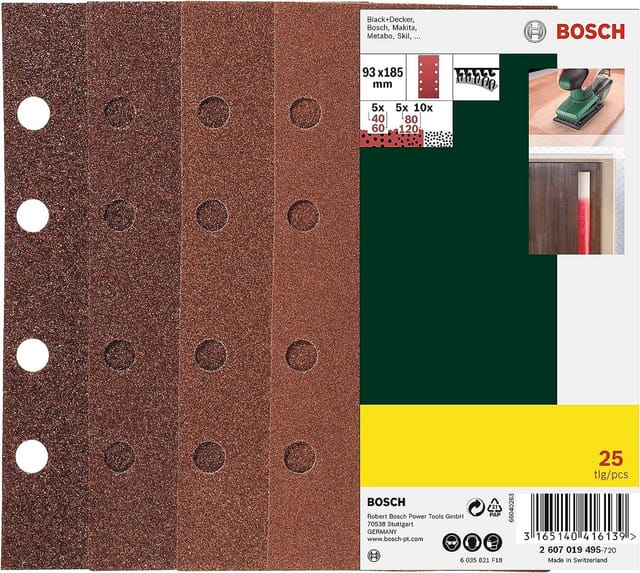 Schleifblatt-set Für Schwingschleifer, 25-tlg., 93 X 185 Mm (8 X Gelocht), 40-120 - Bosch