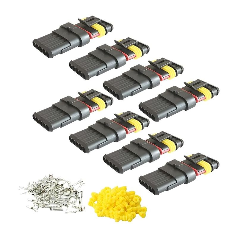 Cesfonjer Wasserdichter Steckverbinder, Stecker Und Buchse, Awg Wasserdichter Elektrischer Steckverbinder Für Motorrad, Roller, Auto, Lkw, Schiffskabelbaumbuchsen (5-polig × 8 Sets)