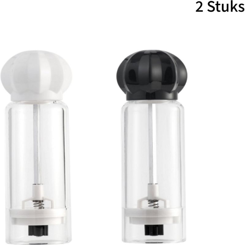 Set Aus 2 Manuellen, Transparenten Acryl-pfeffer- Und Gewürzmühlen Für Salz, Pfeffer Und Gewürze, Schwarz Und Weiß