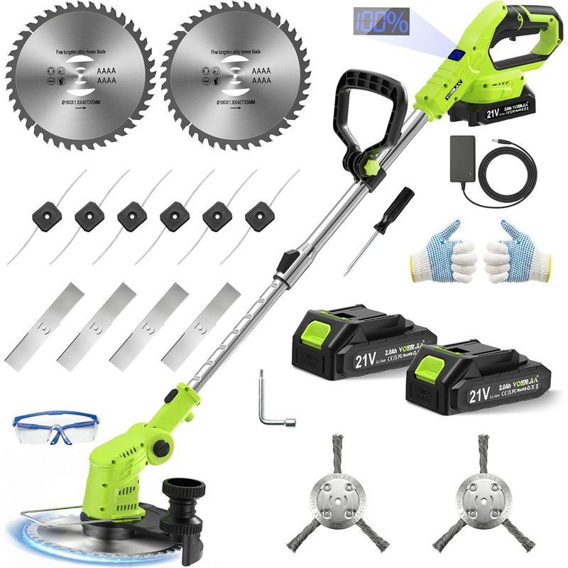 850-w-akku-freischneider Mit Lcd-bildschirm, Akku-rasentrimmer Mit 2 X 21-v-akkus Und Rad, Leistungsstarker 4-in-1-trimmer Für Garten, Unkrautbekämpfung Und Einfahrt