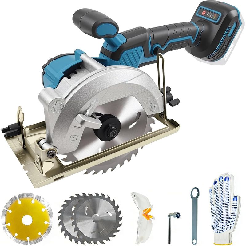 Makita 18v Akku-mini-kreissäge, Bürstenlose Tragbare Kreissäge Mit 3 Sägeblättern, Schutzbrille, Handschuhen Und 2 Schraubenschlüsseln, 0-45° Gehrungsschnitt Für Fliesen, Holz Und Kunststoff (