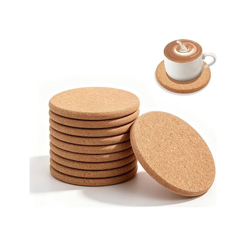 Korkuntersetzer, 10 Cm Durchmesser, Rund, Wiederverwendbar Und Saugfähig, Für Zuhause, Büro, Bar Und Restaurants