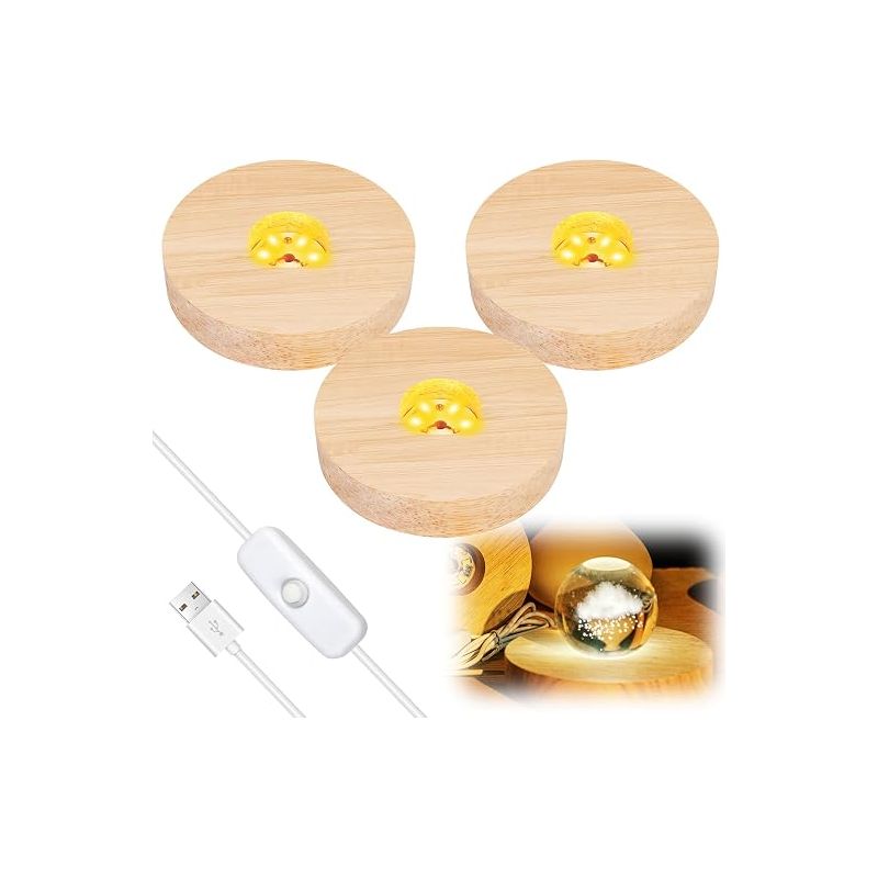 Led-leuchtfuß Aus Holz, Led-ständer Mit Usb-schalter, Tischdisplay Mit Acryl-kristallkugel (10 Cm), Warmweiß