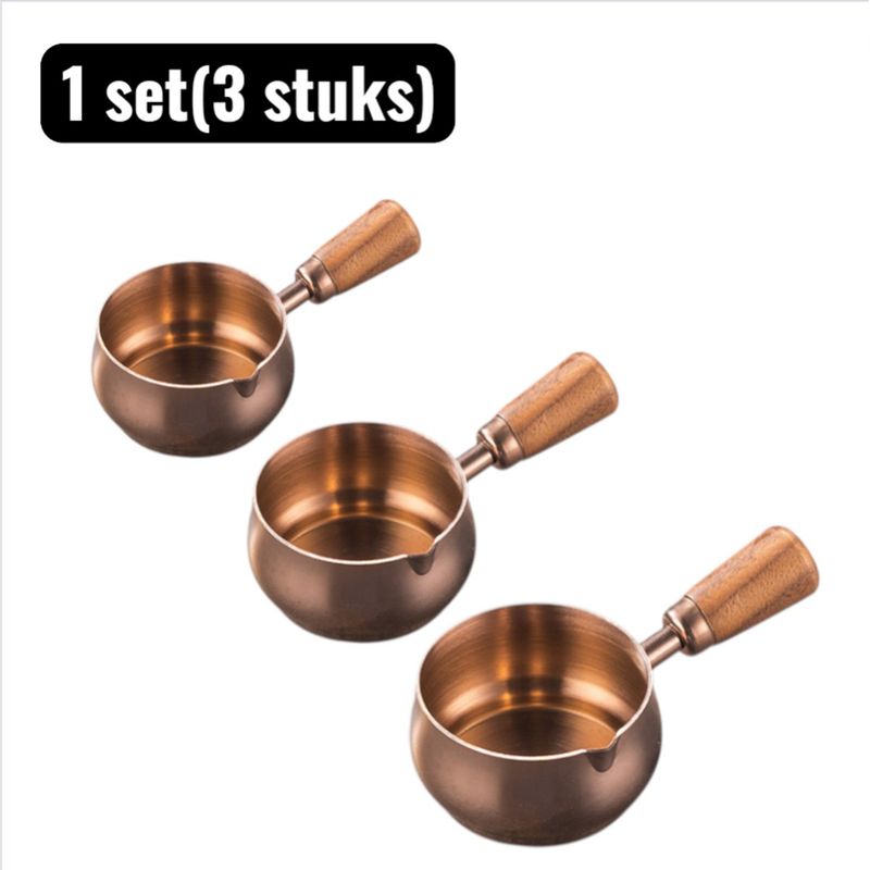 3-teiliges Set Aus Edelstahl 304 Schüsseln Und Tellern Mit Holzgriffen Für Steaks, Salate Und Saucen, Roségold