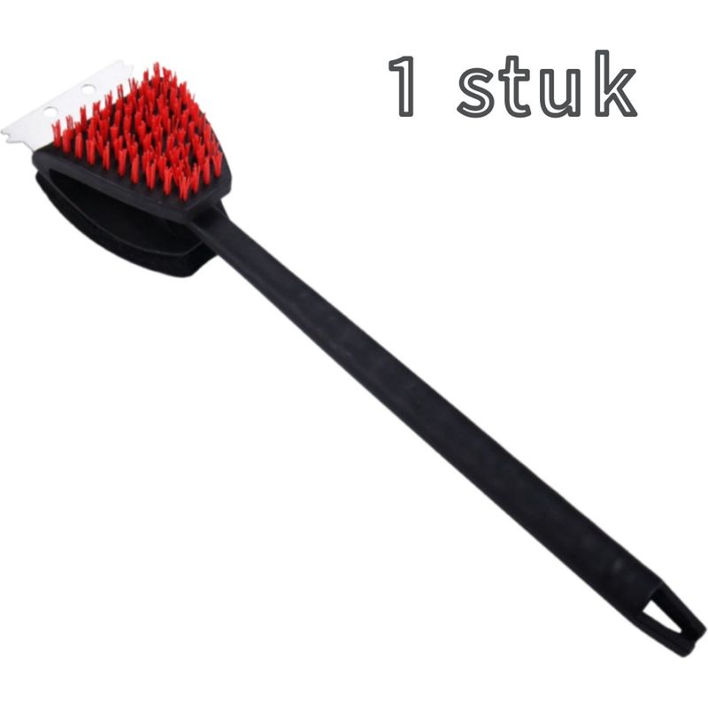 Doppelseitige Nylon-grillbürste Mit Langem Griff Zur Reinigung Von Grills Und Grillplatten, Rote Farbe