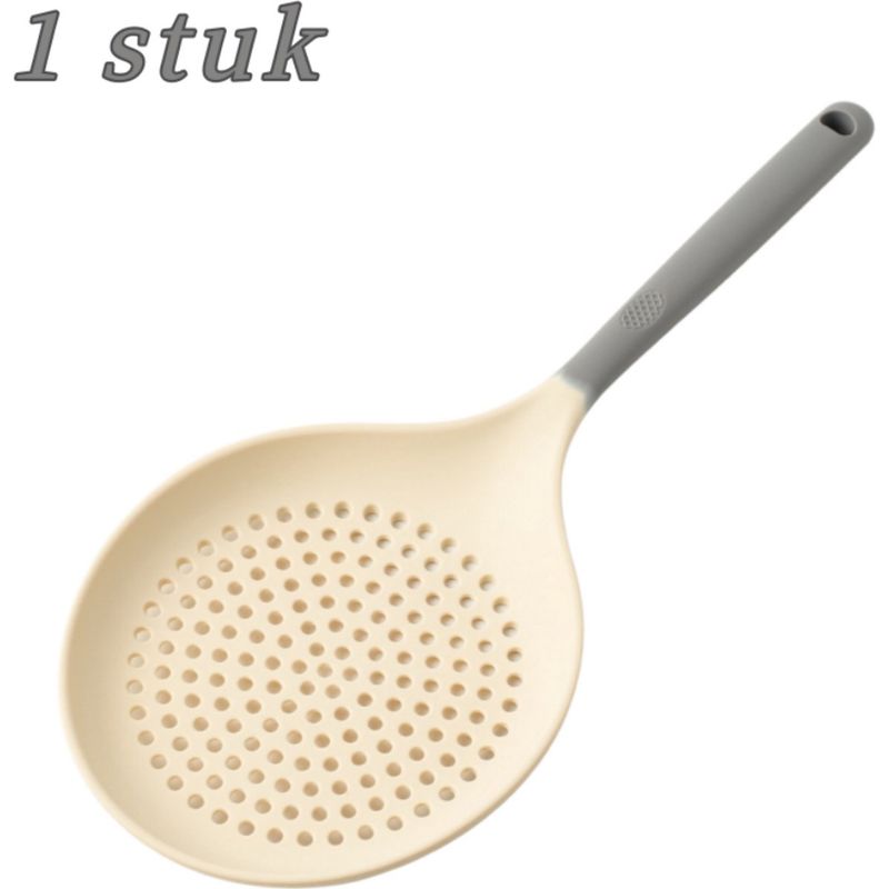 Silikon-schöpfkelle Mit Langen Griffen, Hitzebeständig Bis 230 °c, Zum Abgießen Von Nudeln Und Gemüse (grau/weiß)