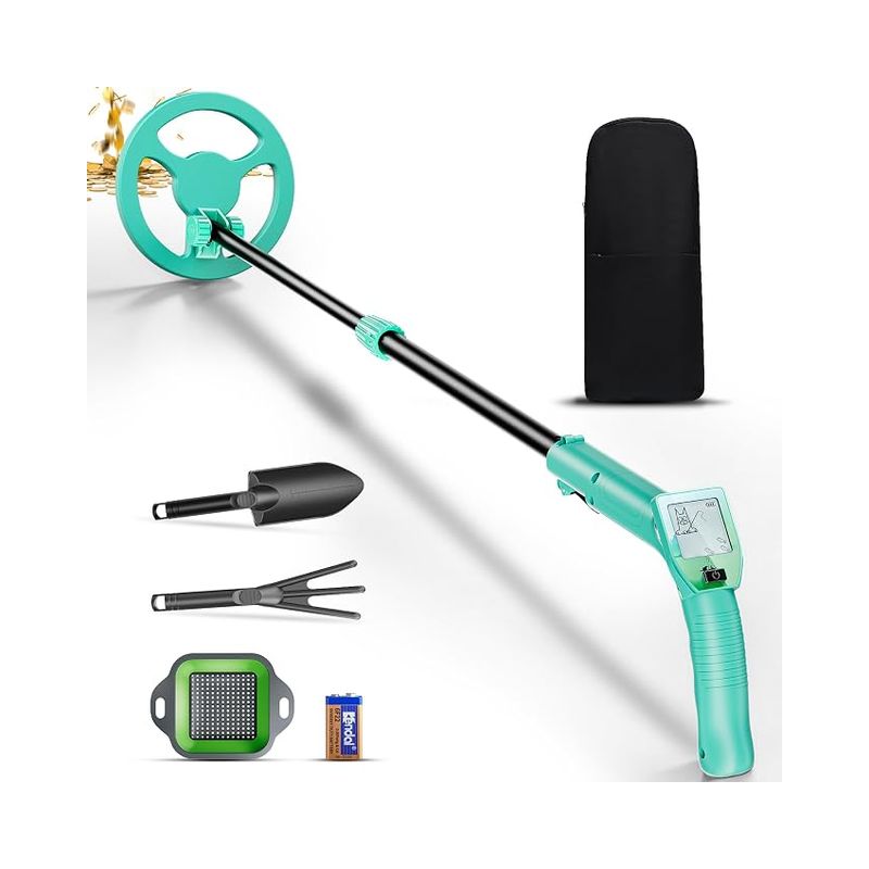 Metalldetektor, Metalldetektor Mit Suchstab, Lcd-bildschirm Und Wasserdichter Suchscheibe, Metalldetektoren Mit Schaufel, Rechen Und Siebbeutel (grün)
