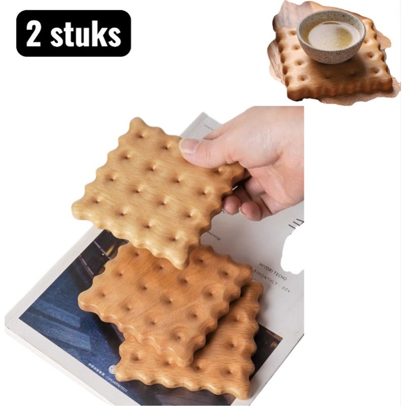 Set Mit 2 Quadratischen Untersetzern Aus Massivem Buchenholz Für Tassen Und Gläser Mit Tischschonern, Naturfarben