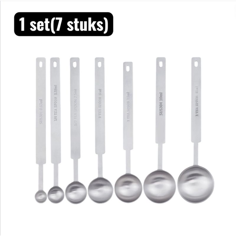 Set Aus 7 Messbechern Und -löffeln Aus Edelstahl Mit Milliliter-skala Für Kaffee, Tee Und Backwaren, Silberfarben