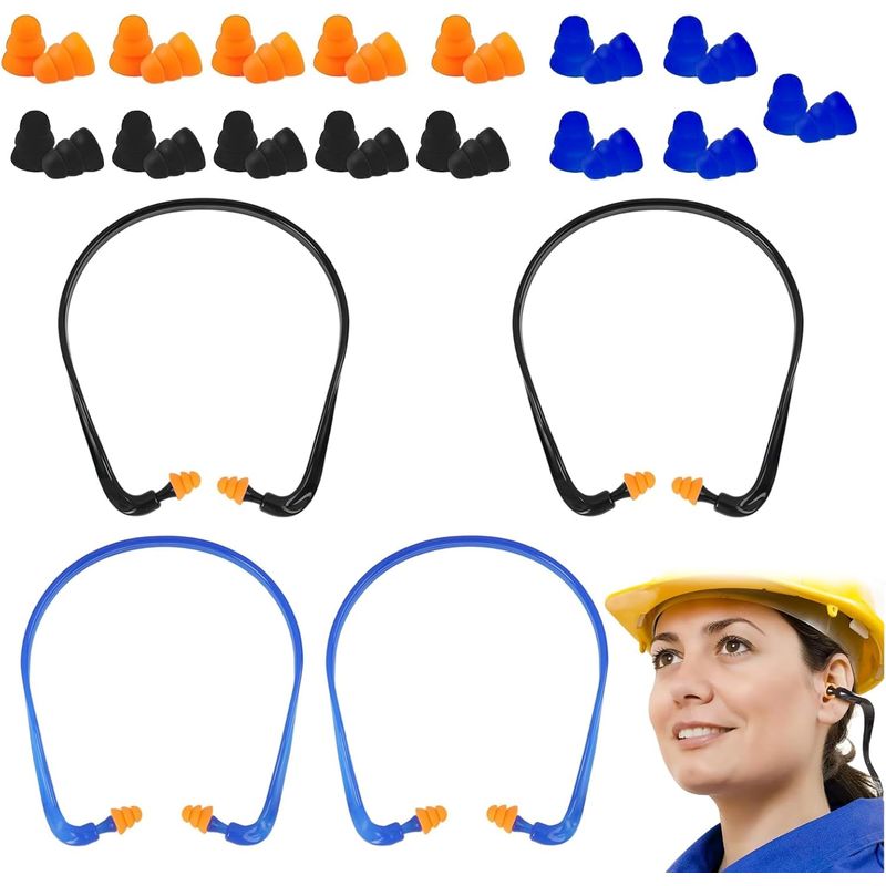 Set Mit 4 Geräuschdämpfenden Stirnbändern Mit Tpe-ohrstöpseln, 2 Schwarze Und 2 Blaue, Mit 15 Paar Ersatz-ohrstöpseln, Komfortabler Lärmschutz Für Arbeit, Reisen, Schwimmen Und Alltagsaktivitäten