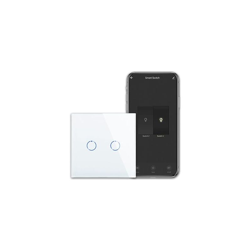 Unterputz-wlan-touchschalter Mit Glasabdeckung, Doppelwandschalter In Weiß, Neutralleiter