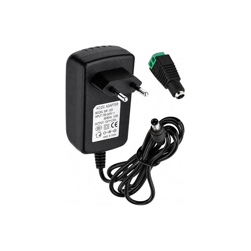 Netztransformator (ac Auf 12 V Dc), 24 W, 2 A, Stecker, 1 M Kabel Und Weiblicher Stecker. Schutzart Ip20 Für Die Inneninstallation, Geeignet Für Led-streifen, Neonröhren Oder Niederspannungsgeräte.