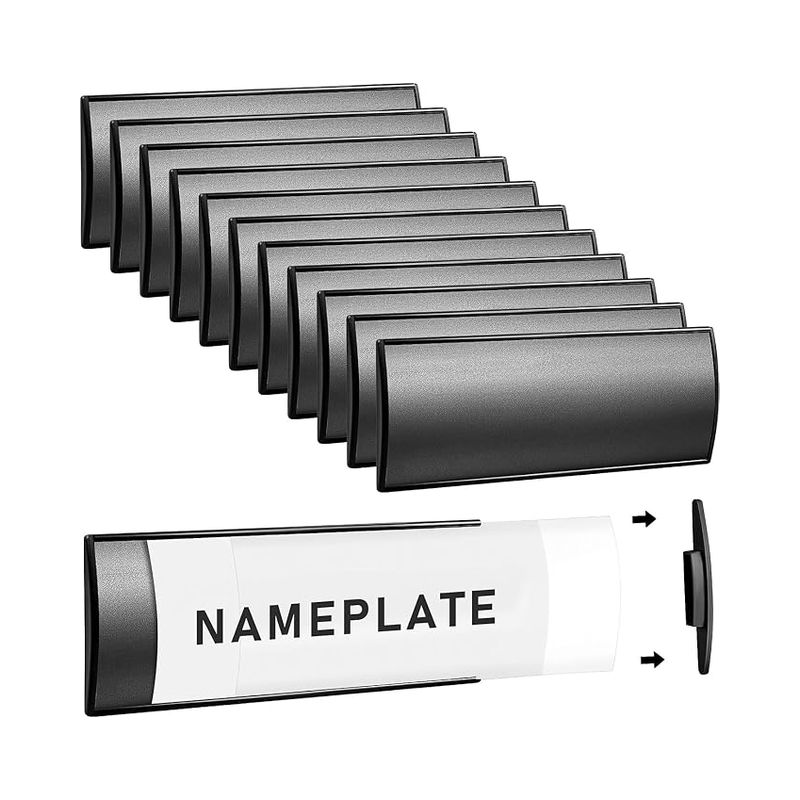 Namensschildhalter Aus Aluminium Für Bürotüren, Wandhalterungen, Gebogene Metall-namenskartenhalter 8×21 Cm Mit Schutzfolie Und Klebeband, Für Büro, Zimmer Und Wand, Schwarz