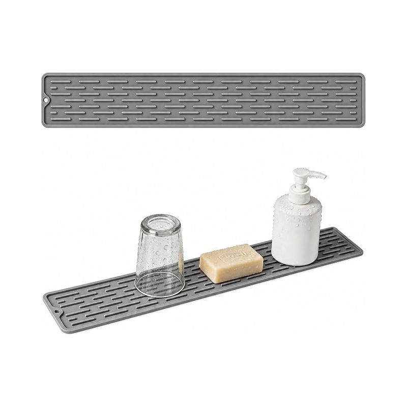 Schmale Silikon-abtropfmatte, 55 X 8,8 Cm, Rutschfest, Als Bar-organizer, Spülbecken-organizer Und Trockenmatte Für Babyflaschen, Gläser Und Küchenutensilien Geeignet, Grau