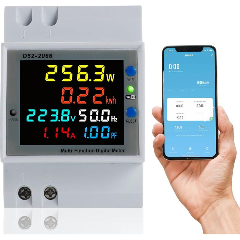 Wlan-fähiger Einphasen-energiezähler, Wechselstrom 40–300 V, 1 Meter, Einphasen-leistungszähler, Orbitaler Watt/kw-stromzähler Mit Lcd-anzeige, Geeignet Für Leistungsmessungen