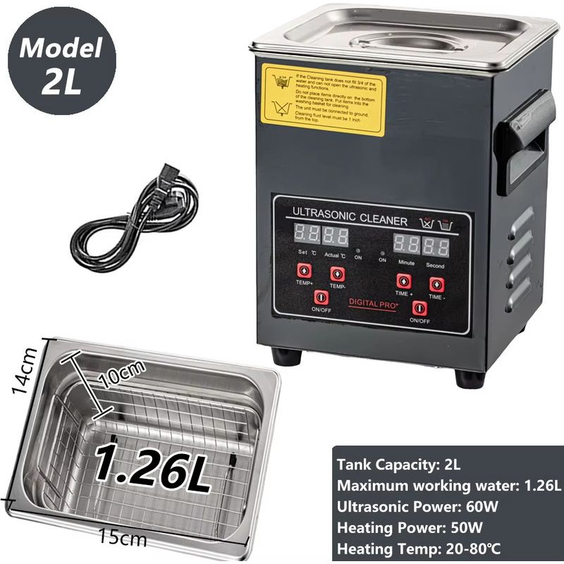 2-liter-ultraschallreiniger (40 Khz) – Digitaler Timer – Temperaturregelung – Zur Reinigung Von Schmuck Und Werkzeugen