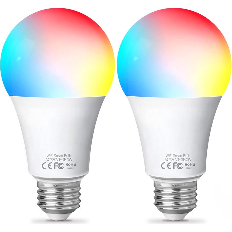 Fitop Smart-lampe E27, Wlan-led-lampe, Kompatibel Mit Alexa/google Home, 9 W, Dimmbar (warmweiß/kaltweiß Und Mehrfarbig), Steuerung Per App, Kein Hub Erforderlich, 2 Stück