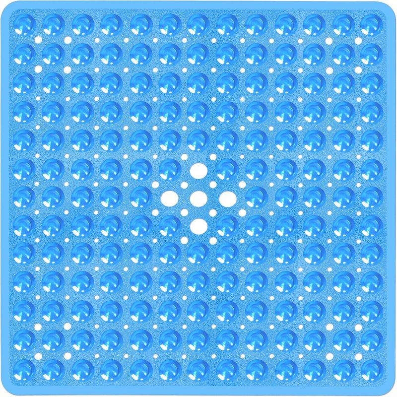 Hellblaue, Quadratische Duschmatte (53 X 53 Cm) – Rutschfest Mit Starken Saugnäpfen, Badematte Mit Abflusslöchern, Waschbar Und Bpa-frei