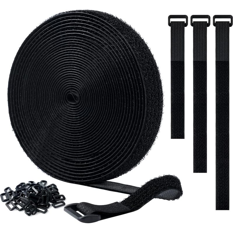 Verstellbare Kabelbinder, 10 M X 20 Mm Wiederverwendbares, Selbstklebendes Kabelband + 50 Schlaufen, Wiederverwendbarer Kabelmanagement-gurt, Leicht Zuschneidbar, Vielseitiger Kabelorganisator Fürs Bü