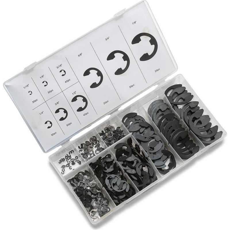 Inhhub 300-teiliges Sortiment An Elektronikclips, 9 Sae-größen, Wärmebehandelte Außenhalteclips, 1/16"-7/8" Sicherungsring-set Aus Hochkohlenstoffhaltigem Stahl, Rund