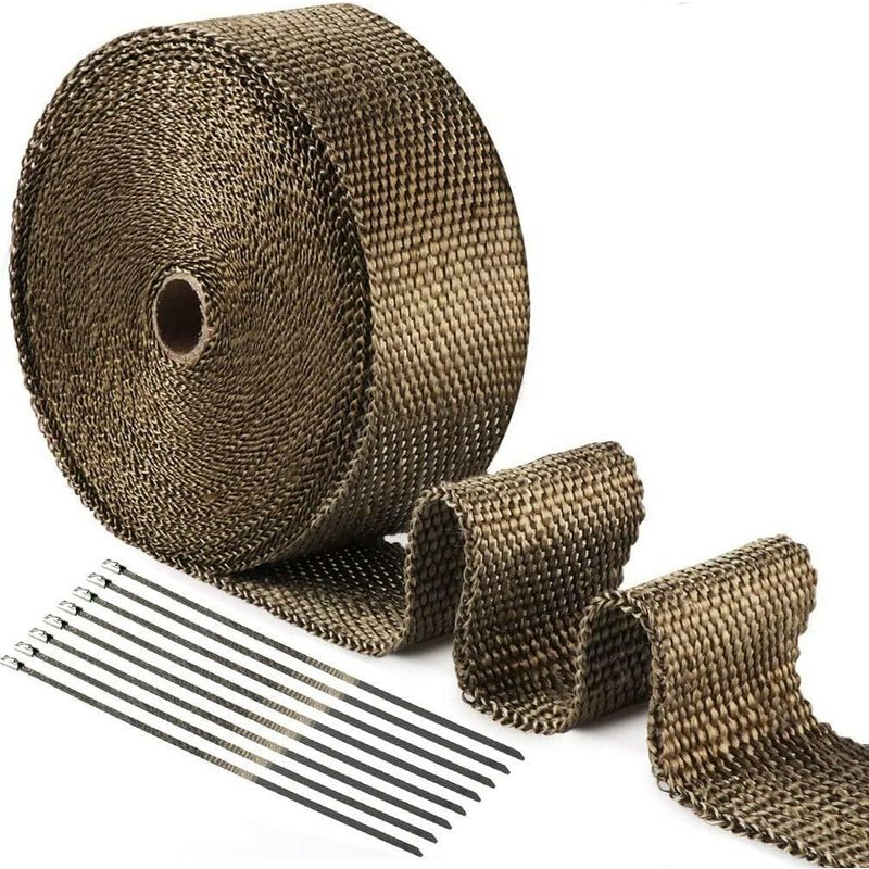 15 M X 50 Mm Titan-magma-wärmedämmband + 10 Edelstahl-kabelbinder Für Die Wärmedämmung Von Motorrad-auspuffkrümmerrohren