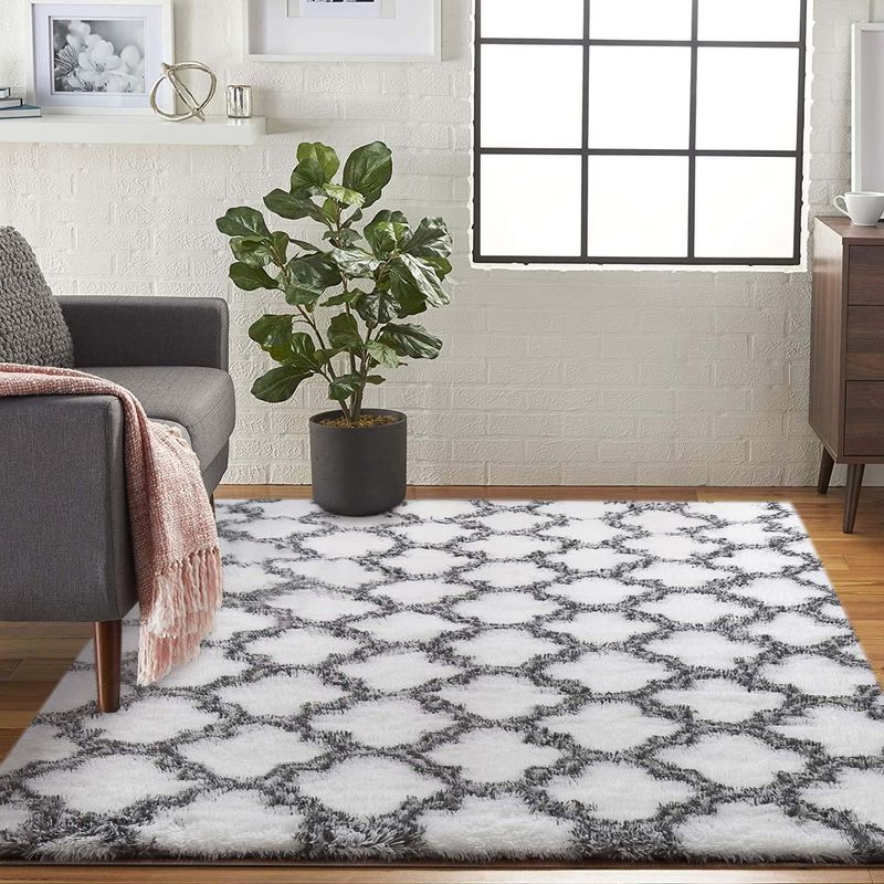 Inhhub Waschbarer, Flauschiger Wohnzimmerteppich, Moderner, Rutschfester Indoor-teppich, Langer, Weicher Teppich, Großer Teppich Für Wohnzimmer, Schlafzimmer, Flur, Schwarz-weiß Kariert – 80 X 16