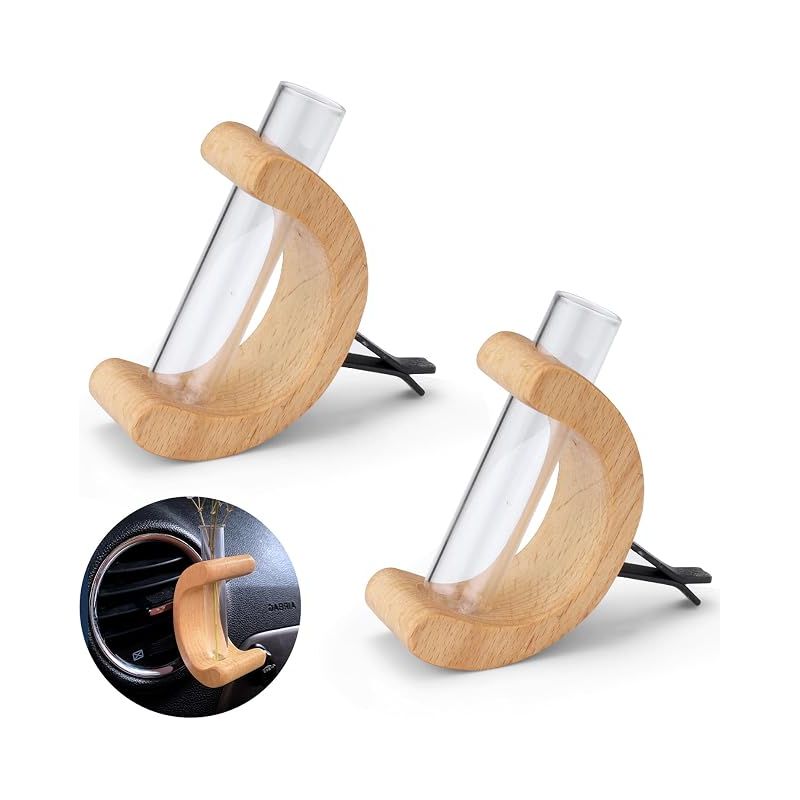 Mini-c-förmige Blumenvase Aus Glas Und Holz Für Auto-lüftungsschlitze, Beige