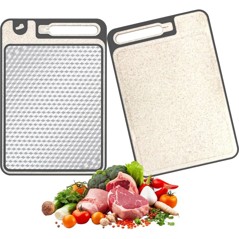 2-in-1 Doppelseitiges Schneidebrett 37 X 25 Cm, Rutschfestes Küchenschneidebrett Aus Edelstahl 304 Mit Integrierter Reibe Und Schärfzonen Für Fleisch, Gemüse Und Obst