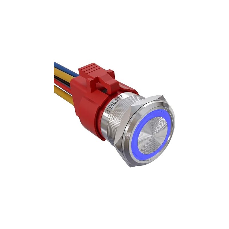 22 Mm - Gesteckter Steckknopf - 12 V Cc - 10 A - Aluminiumgehäuse Mit Led - Stehleuchte - Steckbügel Mit Vorgekabeltem Kabel (blau)
