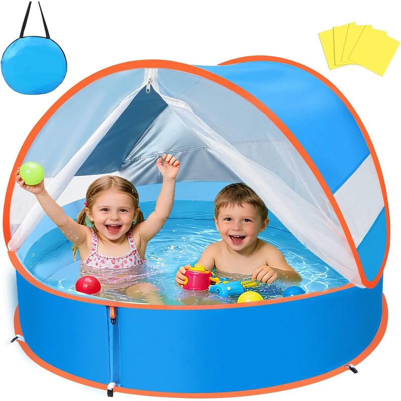 4-in-1-babybecken Mit Sonnenschutz, Uv-schutzzelt (spf 50+), Baby-strandzelt Mit Moskitonetz, Pop-up-strandbecken, Kleines Babybecken Für Picknicks, Garten Und Strand